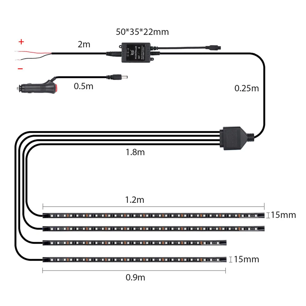 Proster 4x музыкальный пульт дистанционного управления RGB Светодиодная лента 8 цветов водонепроницаемый IP65 гибкий светильник под автомобильную ламповую систему Комплект DC 12V
