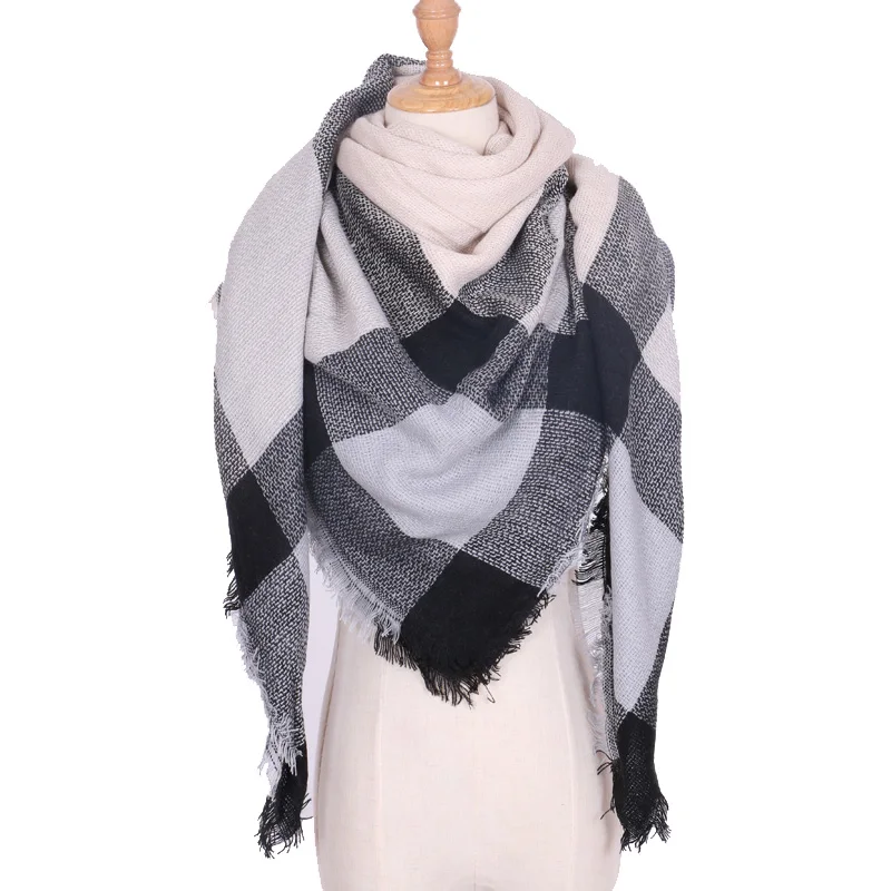 Роскошный женский шарф брендовый дизайн, квадратные шейный платок кашемировый шарф в клетку шали и обертывания теплые зимние модные