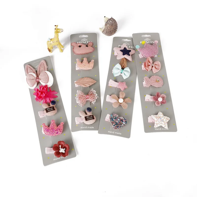 

5 Pcs/lot Glitter Cartoon Princess Hair Clips Girls Hair Pins Toddle Barrettes Baby Fabric Bow Pink Hairpins