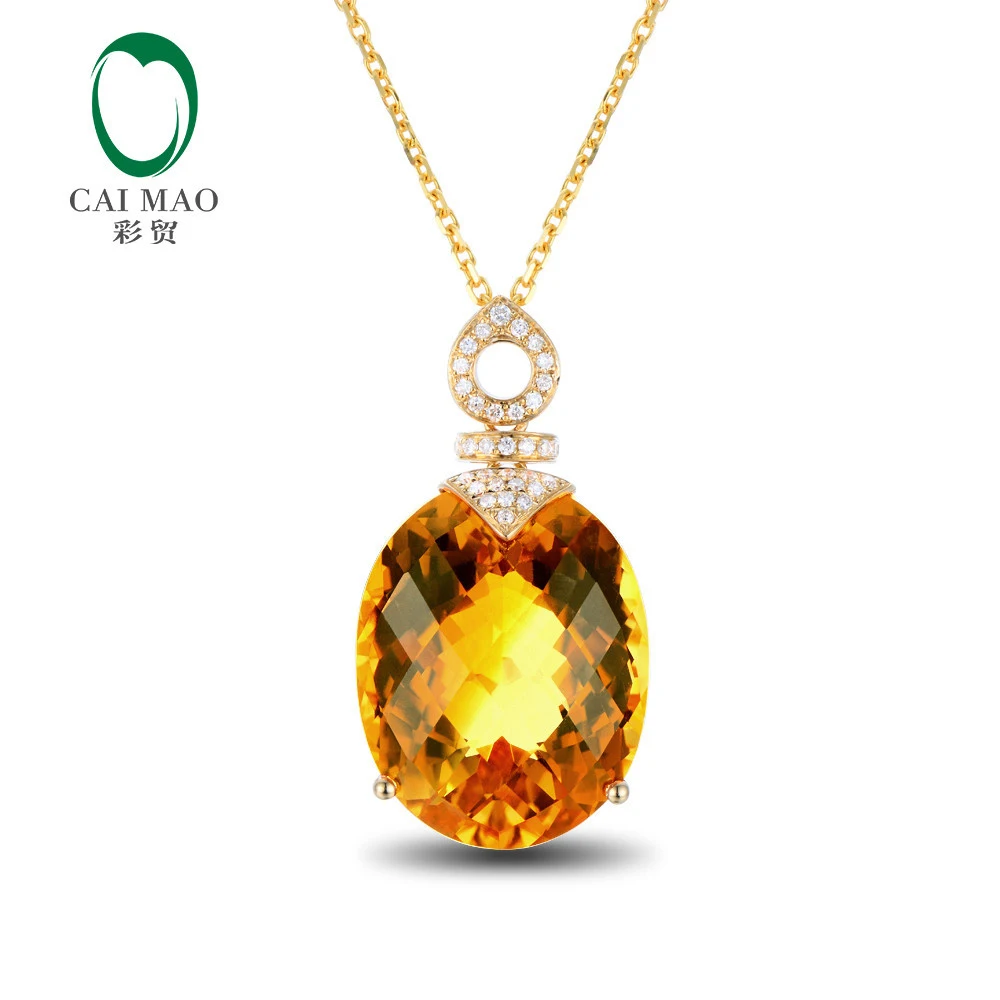 

Caimao Jewelry 15x19mm Oval Cut 14kt Yellow Gold 16.35ct Citrine & 0.15ct Diamond Accented Engagement Pendant