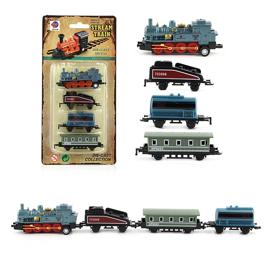 Kids Children's Pull Back Diecast Vehicle Set, Mini Alloy Vintage Steam Train Toy Gift Party Favors - Blue