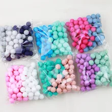TYRY.HU 100pc Silikon Perlen Runde 15mm Neugeborenen Zahnen Beißring Zubehör Schnuller Clips Zahnen Halskette Perlen Lebensmittel Silizium