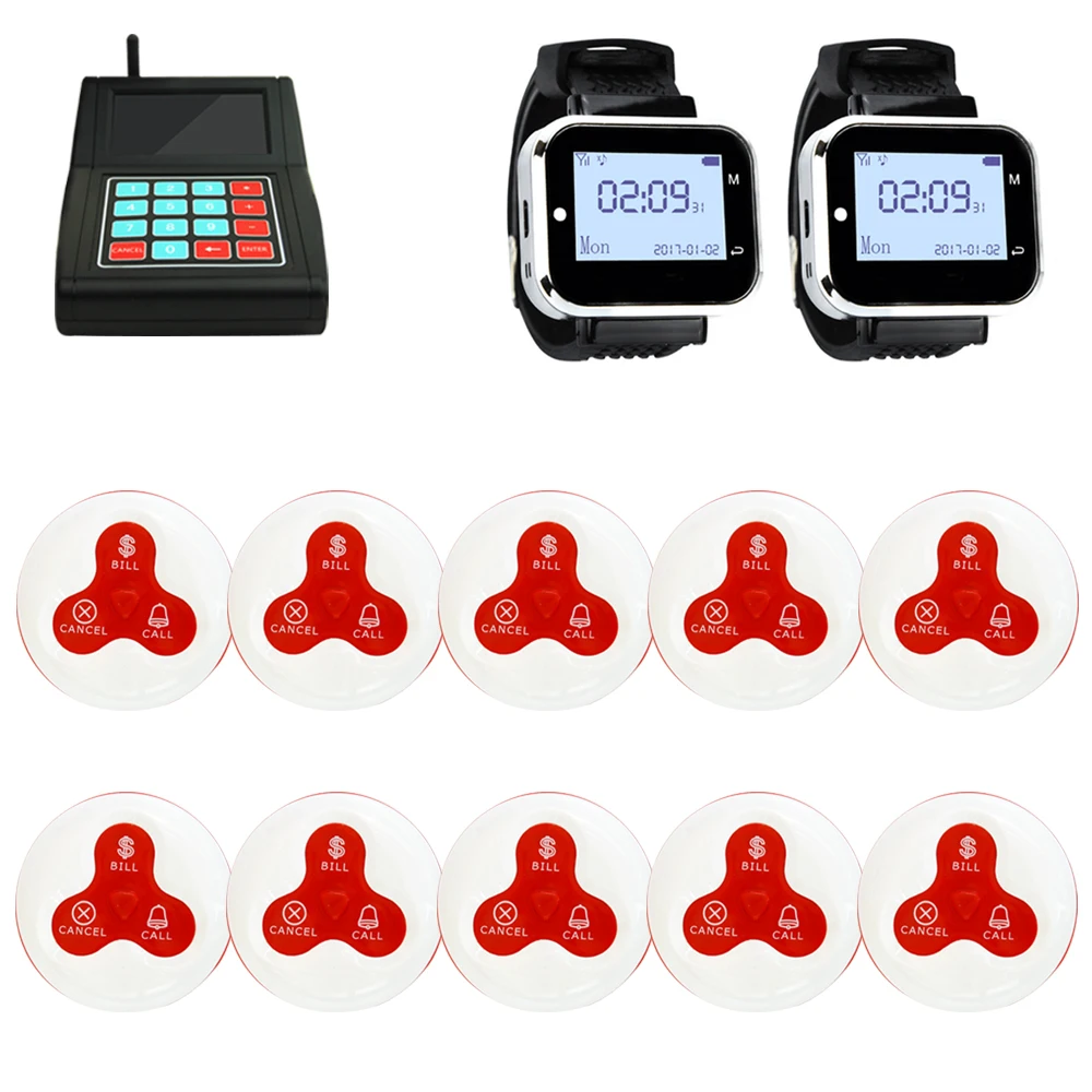 JINGLE BELLS Wireless Paging Calling System 10 Call Buttons+2 Watch