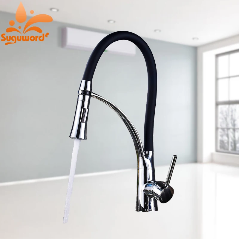 

Chrome and Rubber Faucet Mixer Faucet Single Handle Pull Down Spout