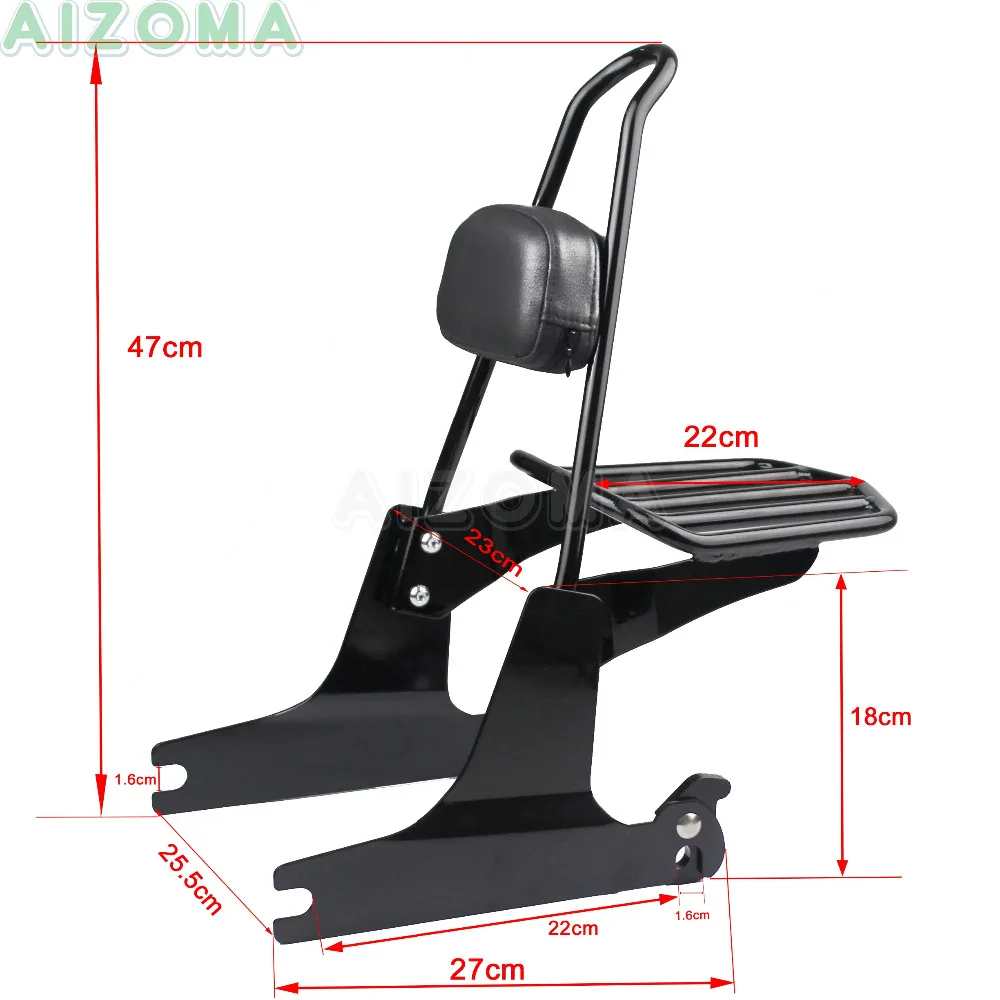 Хромированная спинка Сисси Бар Съемная багажная стойка ж/черный пассажирский коврик для Harley Softail Slim FLS Fat Boy FLST FXST 2000-19