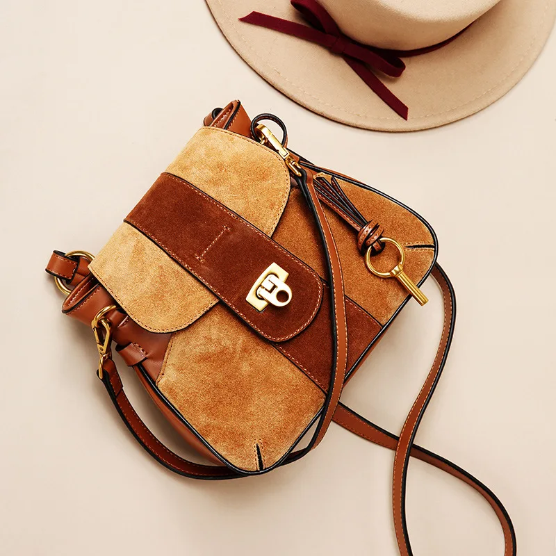 

Bemoreal Fashion Messenger Bags women Split Leather Handbag Two Handles Saddle Shoulder bag Panelled patchwork Crossbody bag