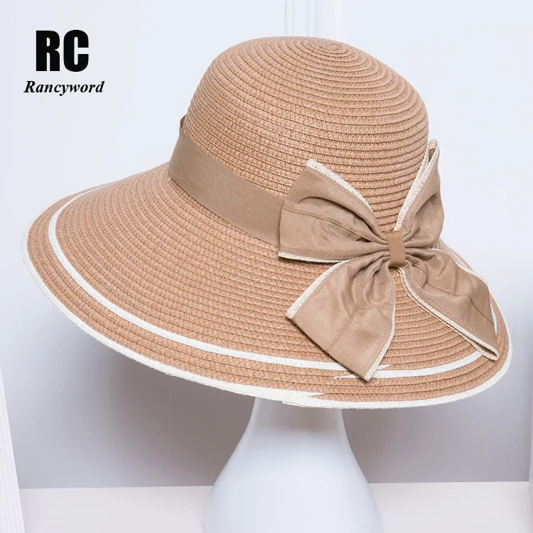 [Rancyword] 2017 Sun Hats For Women With Big Heads Straw cap Large Brim Beach Hat Casual Travel