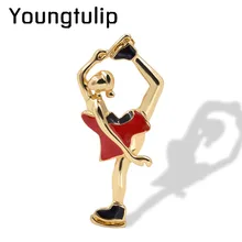

Young Tulip Red Enamel Little Skating Girl Brooches for Women Fashion Cute Summer T-shirt Accessories Fashion Jewelry New 2018