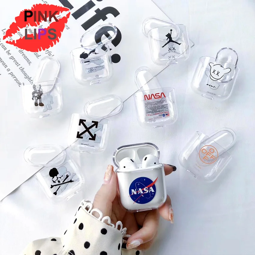 

PINK LIPS Supre Transparent hard PC Cases For AirPods Cute Cartoon Pattern Protective Cover Bluetooth