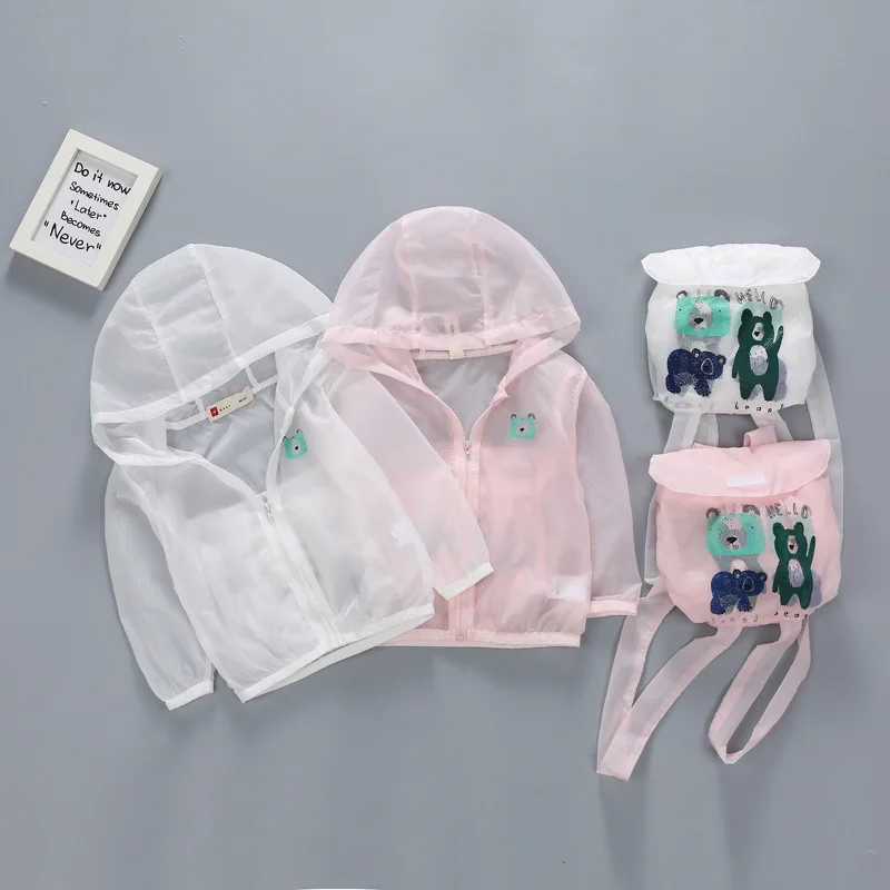 

1-5T Baby Girls Coat Bag Summer UV Protection Long Sleeve Hooded Thin Jacket Soft Outerwear Kids Sun Protection Clothing