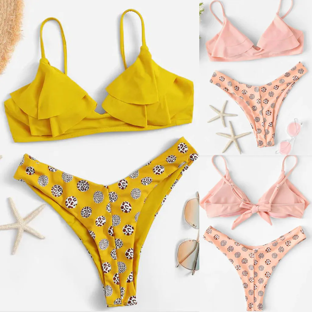 

2019 Sexy bikini Set High Waist Swimwear Women Striped Biquini Ruffled Swim Bathing Suit White Blue Swimsuit Vintage Bikinis 20