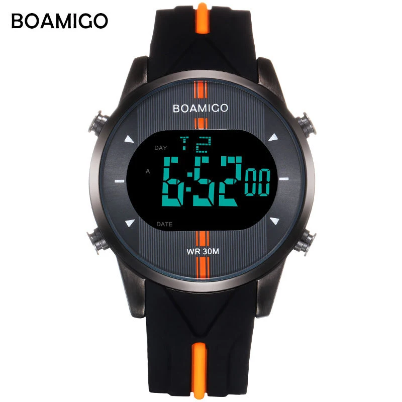 

BOAMIGO sport digital watch men Alloy 3Bar Water Resistant Alarm fitness LED display wristwatch fashion Reloj de hombre new 2019