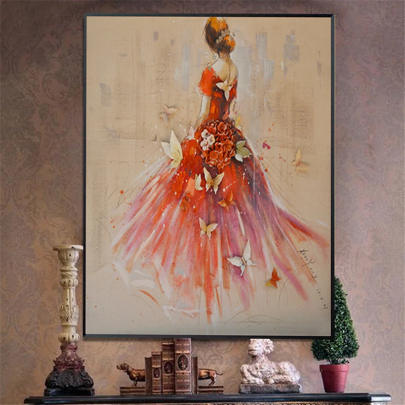 5D DIY Diamond Painting Woman Back Red Wedding Dress Butterfly Flower Diamond Embroidery Rhinestone Cross Stitch Home Decor Gift