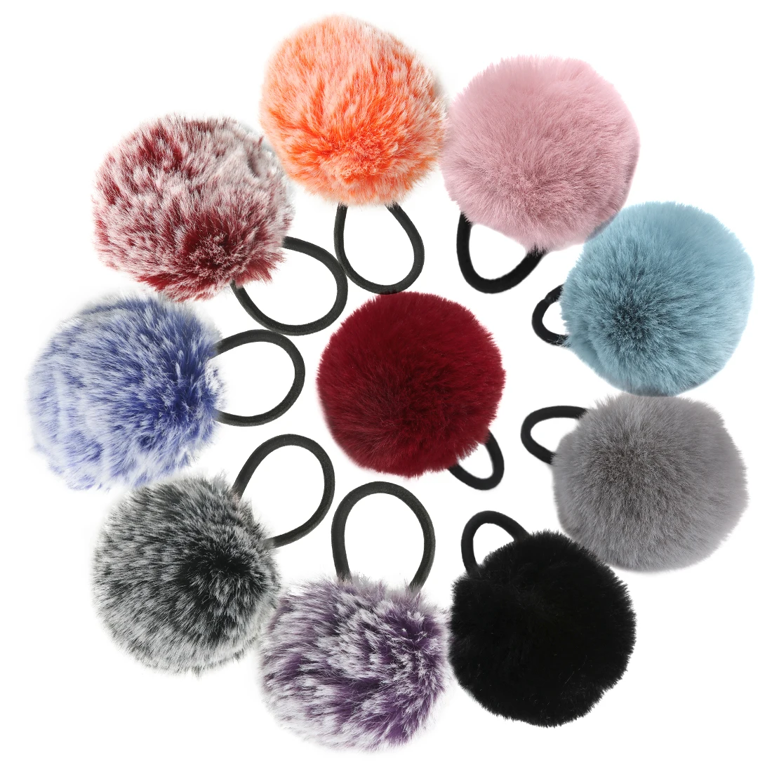 1 PC Pompom Hair Tie Girls Elastic Hair Band Pom Pom Fur Rabbit Bow