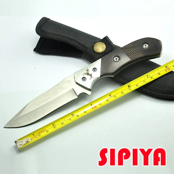 Купить Нержавеющая сталь деревянной ручкой Кемпинг Фиксированной ножи Охота для шашлыков с нейлоновой ножны