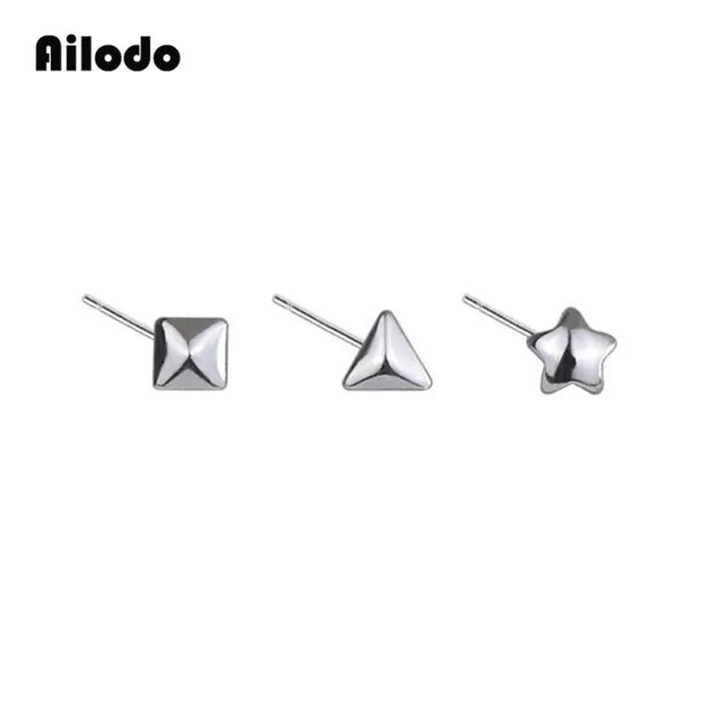 

Ailodo 925 Sterling Silver Earrings For Women Mini Star Square Triangle Stud Earrings Femme Bijoux Fashion Jewelry Gift LD056