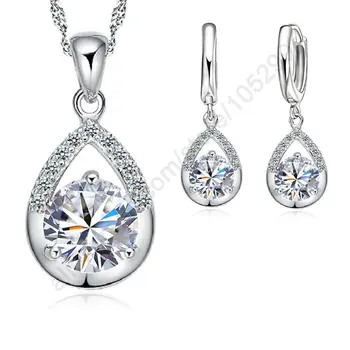 

Elegant Fashion Jewelry Sets Pure 925 Sterling Silver White Gold Top Quality Earrings Necklace Set For Women Wedding Dress SET