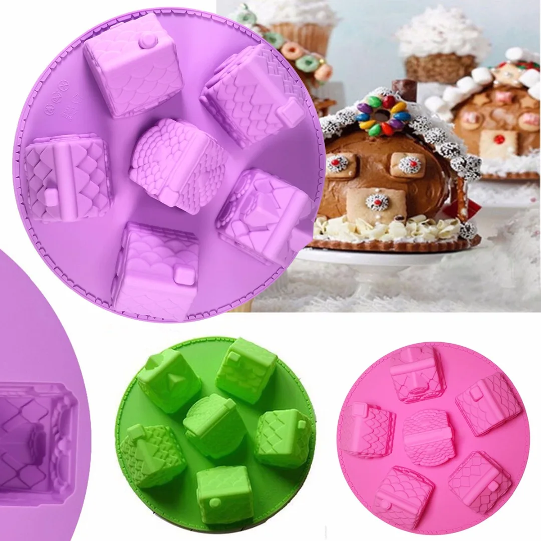 JX-LCLYL 3D Mini Houses Cake Mold Gingerbread Houses Silicone Cake Mold Baking Tools New