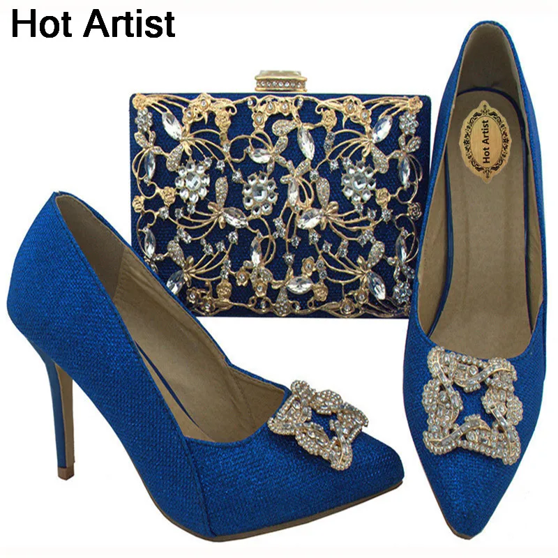 

Hot Artist High Quality Italian Rhinestone High Heels Shoes And Bag Set Fashion Woman Shoes And Bag Set For Wedding Party BL003