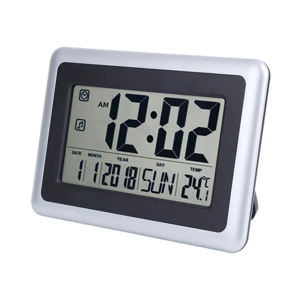 

2019 LCD Digital Large Wall Clock Thermometer Desk Calendar Time Alarm Electronic Indoor Home Temperature Meter