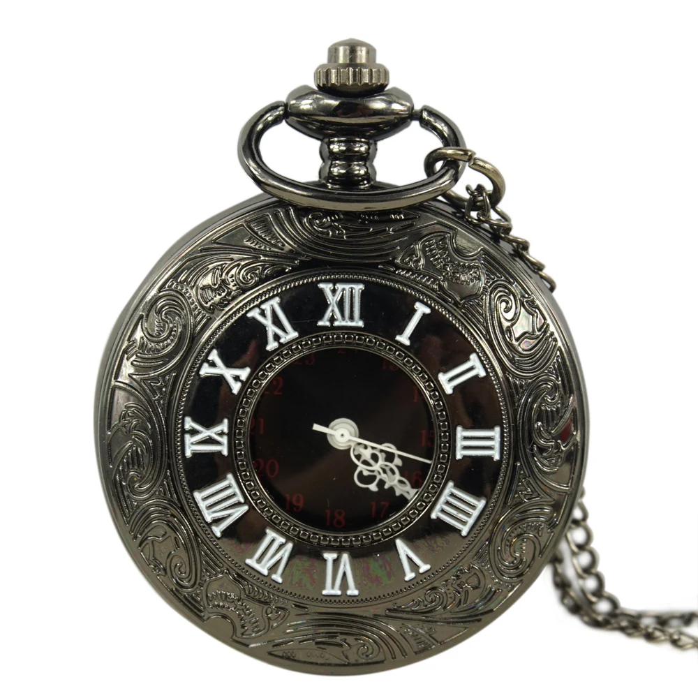 Black Roman Number Pocket Watch Women Men Gift Antique Pocket Watch Pocket Watch Retro Quartz Machinery for Men and Women 2016 aladdin and the magic lamp watch the young men and women fashion quartz pocket watch table birthday gift ds262