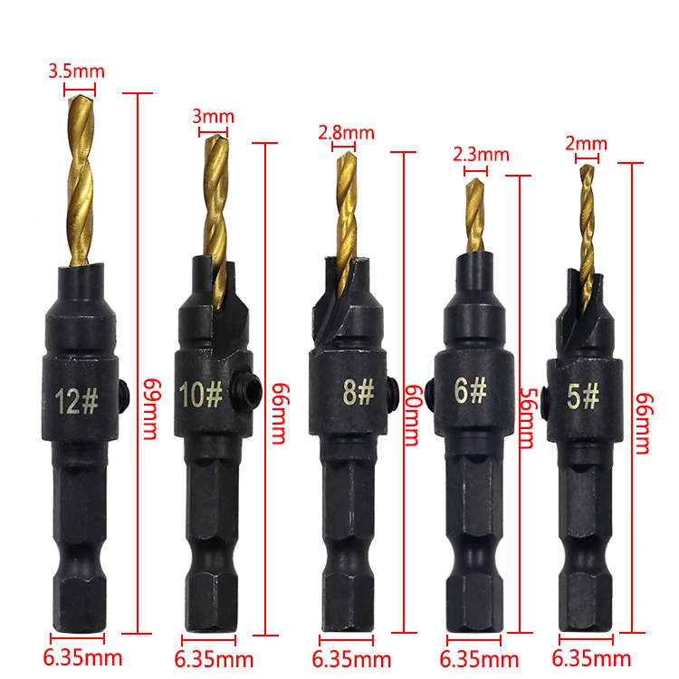 5 шт. Hss Деревообработка Ti Зенковка сверло набор древесины зенковки винт Размер#6#8#10#12#14