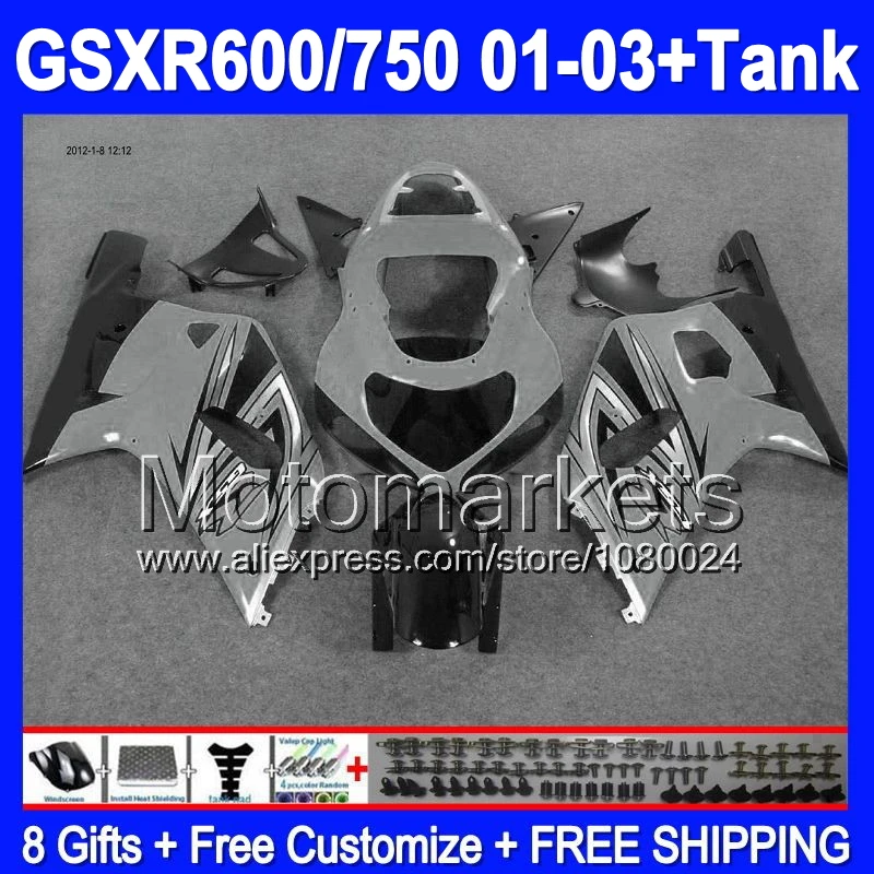 Серый черный + бак для SUZUKI GSX-R600 GSXR-600 GSXR 600 4K3402 глянцевый серый GSX R600 к1 2001 2002 2003 GSXR600 01