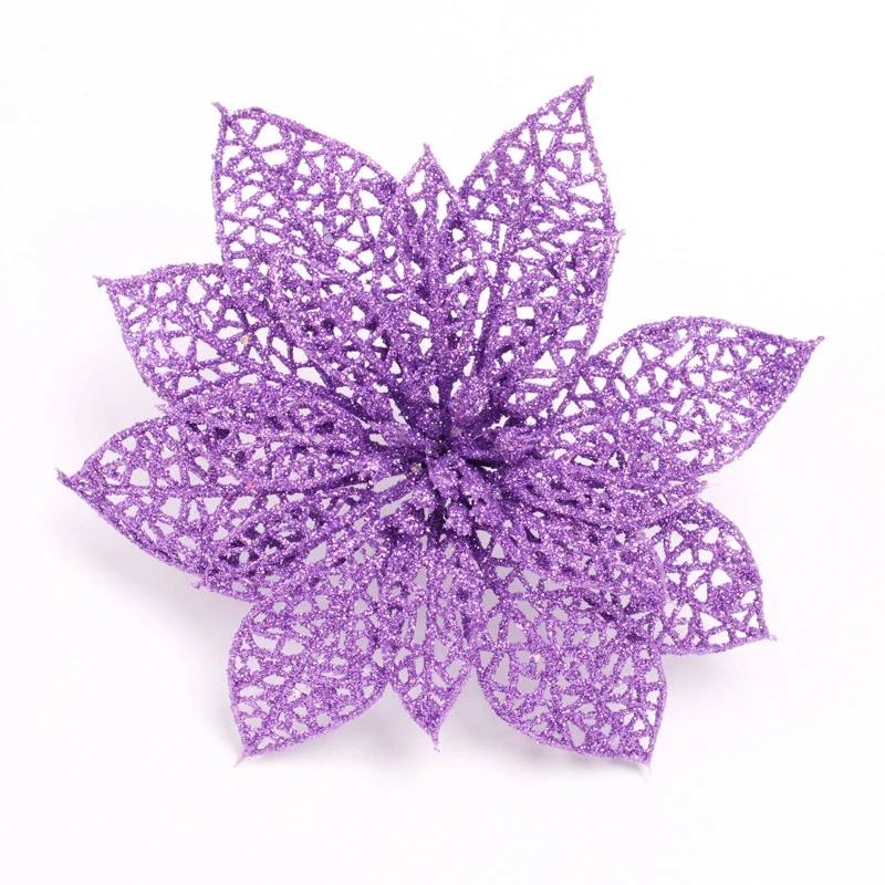 

ALIM HOT Glitter Hollow Christmas Artificial flowers Adornment Purple