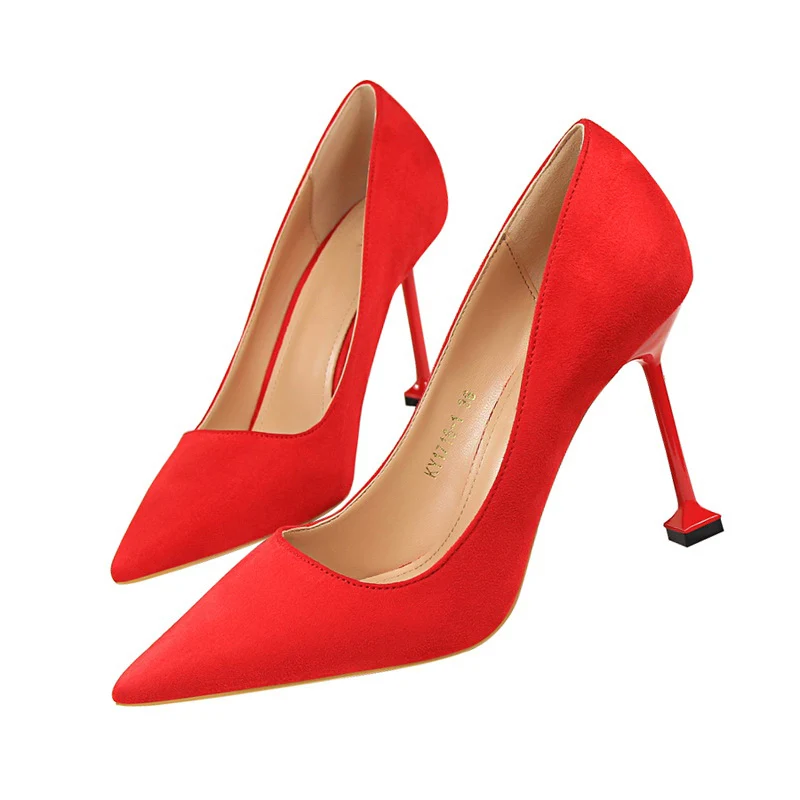 Женская обувь; милые модные вечерние повседневные женские туфли на высоком каблуке; пикантные женские туфли-лодочки из замши на тонком высоком каблуке в необычном стиле - Цвет: red