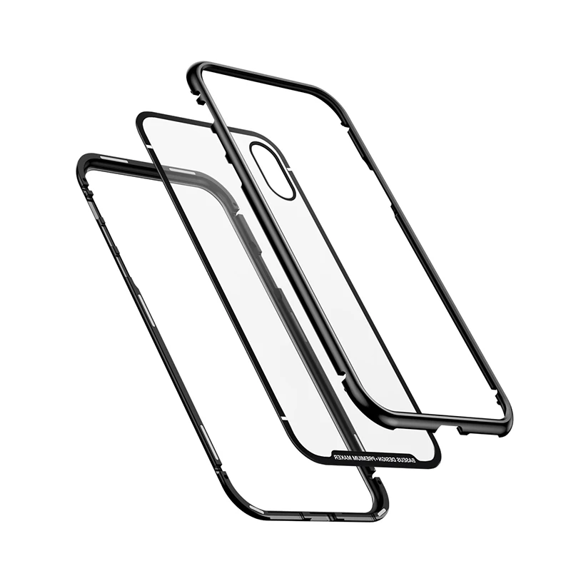 Baseus Magneto Magnetic Adsorption Case For iPhone X Metal Bumper + 9H Tempered Glass Case For iPhone X Phone Cases