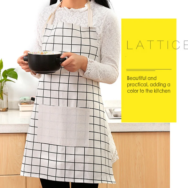 New Adjustable Aprons Cotton Linen Kitchen Apron Women Buffalo Plaid Restaurant Sleeveless Vintage Apron