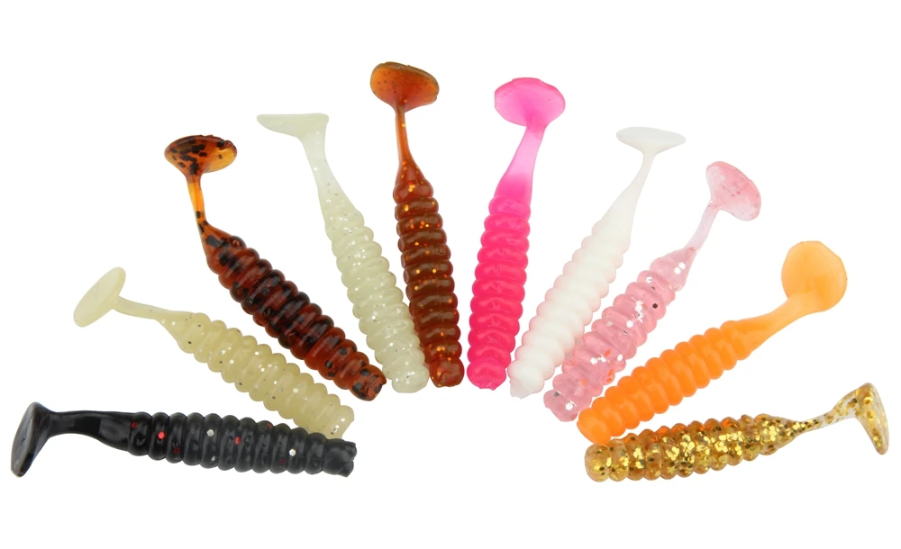 Full Swimming Fish Bait Fishing Lures Saltwater Freshwater 20pcs 10 Colors T-Tail Soft Lures Fishing Worms Accessories  (11)