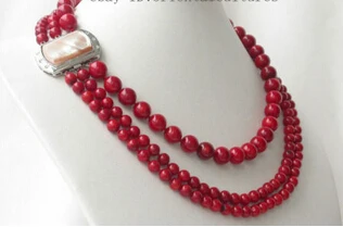 

N3511 Noble 3strands natural 10mm 7mm coral beads Necklace N Discount