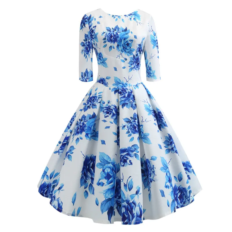 Blue Floral Dress With Sleeves on Sale ...