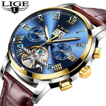 2018 LIGE Luxury Brand Automatic Machinery Watches Men Leather Waterproof Business Watch Men Quartz Clock Man Relogio Masculino