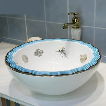 

Europe style chinese wash basin Jingdezhen Art Counter Top ceramic basin sink vessel ceramic wash basin bathroom sinks