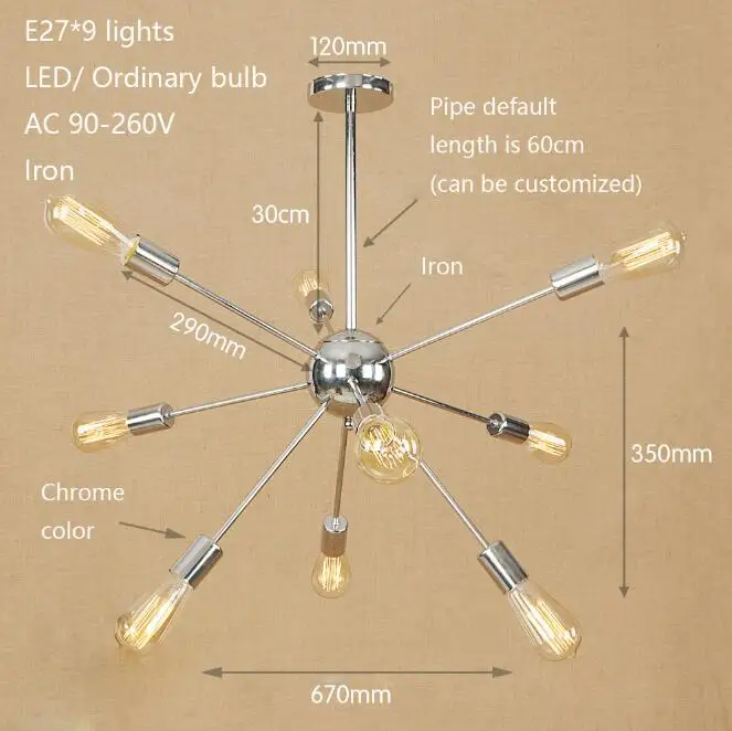 Nordic Винтаж спутниковый 9/15/21 светильник s железная люстра светильник комплект, E27 подвесной светильник домашний декор для столовой Гостиная бара отеля - Цвет корпуса: Chrome color 9