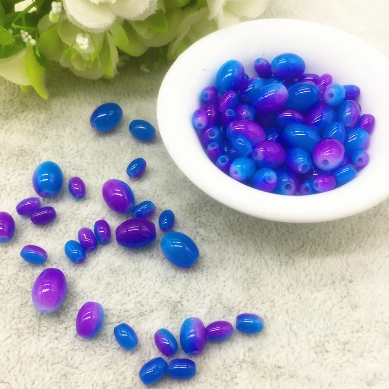 

Two-color 4mm-11mm 20g mixed packaging , Oval Rugby Glass Beads Pattern Spacer Loose Jewelry Making Wholesale#02
