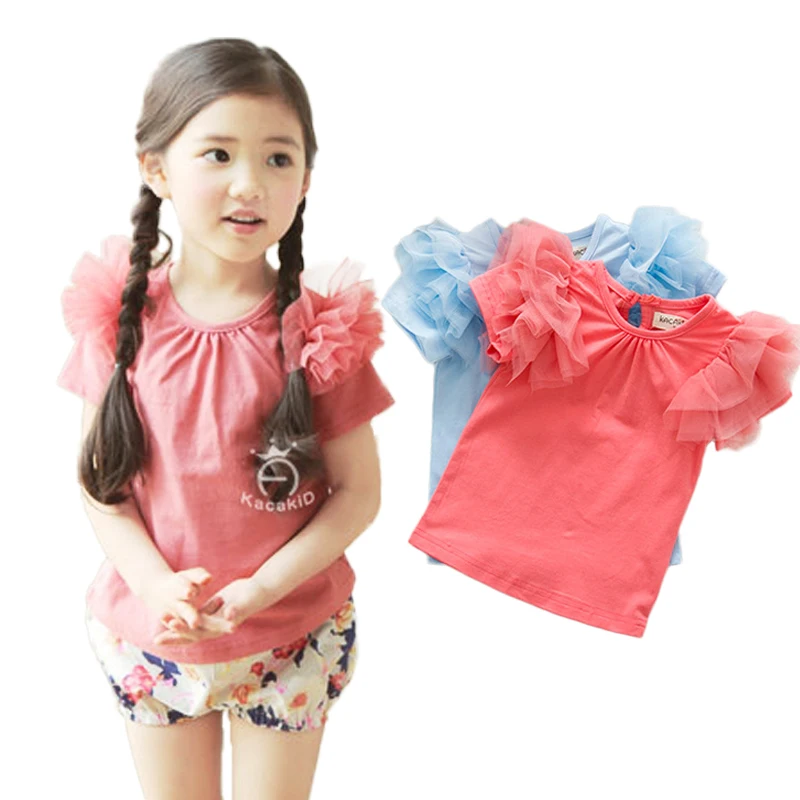 Buy Summer Baby Girl T shirt Cotton Tops Tees Fluffy Lace Sleeve Toddler Kids