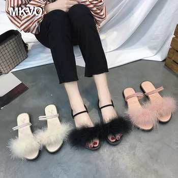 

2019 Imitation Fox Slippers Slides Shoes Furry Fuffly Slippers Flip Flops Sandals Sliders TPR Bottom Summer Shoes Women Lady