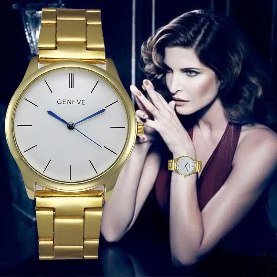 Brand Geneva Bracelet Watches Women Mens Luxury Stainless Steel Quartz