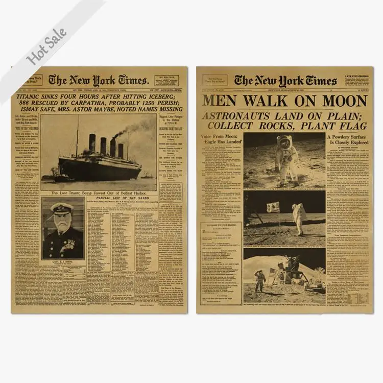 Газетный плакат в стиле «Нью-Йорк Таймс», винтажный рисунок, ретро Рисунок, настенная художественная наклейка, декор для гостиной, 42x30 см, Подарочная ZJP-M180