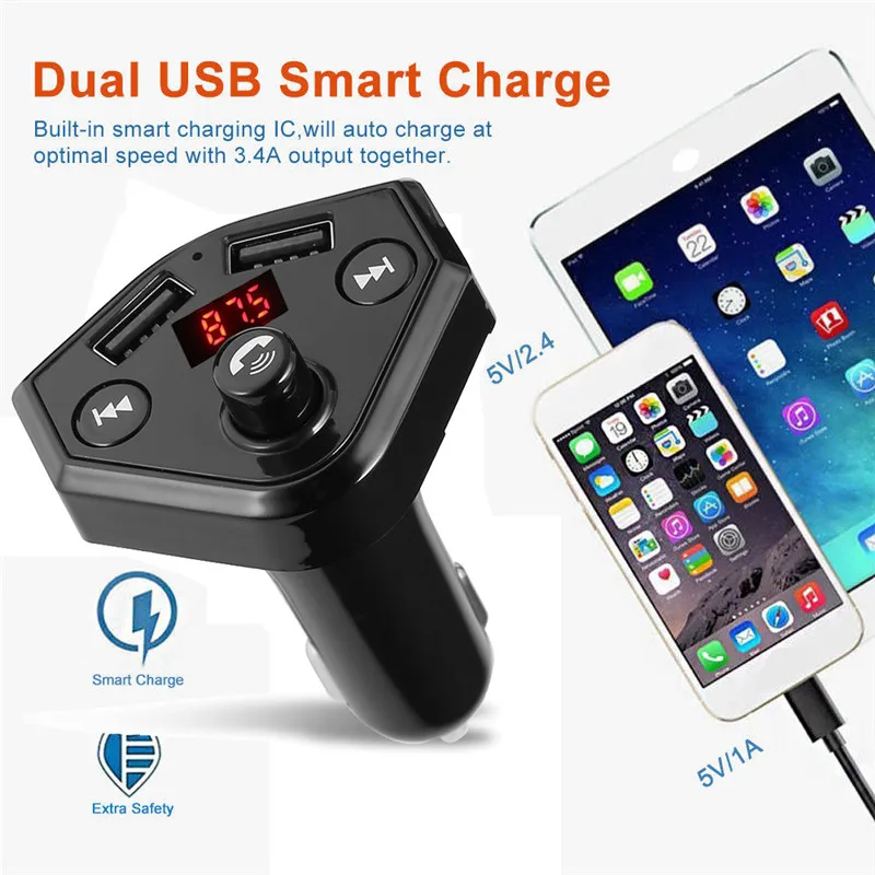 

Bluetooth FM Transmitter Car MP3 Audio Music Player Dual USB Radio Modulator Car Kit HandsFree With 5V 3.1A USB Charger Styling