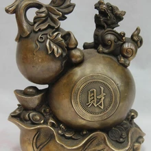 Xd 001685 Медь Бронза Фэн-Шуй Зло Долголетие Богатство Foo Dog Лев Зверь Calabash Тыква