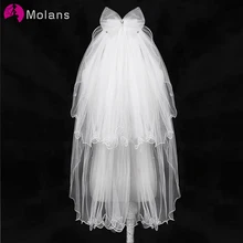 MOLANS длинные Винтаж Свадебные фаты для невест с украшением-бантом со стразами, ветки с аппликацией вуаль для невесты Свадебные аксессуары