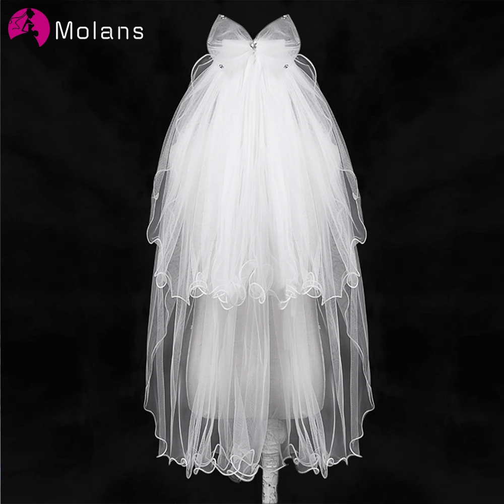 

MOLANS Long Vintage Bridal Wedding Veils Bow Rhinestone Branches Appliques Veils for Brides Mariage Accessories