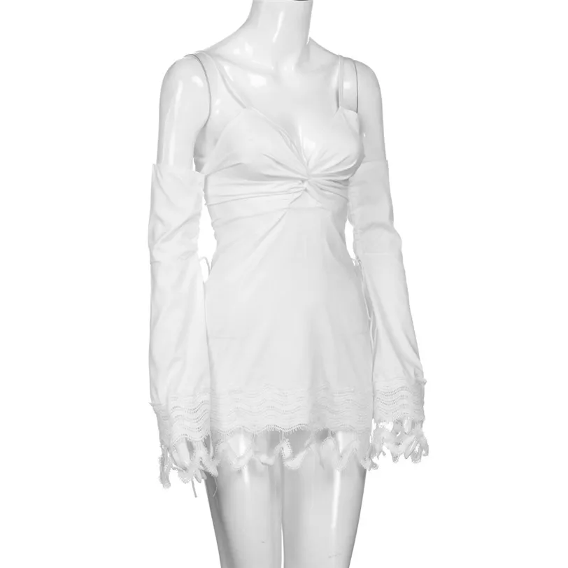 2018 Summer Dress Women Long Sleeve Lace Bandage Dress Mini Robe Femme Sexy Hollow Party Dress Casual Vestidos Wholesale noFB7 (1)