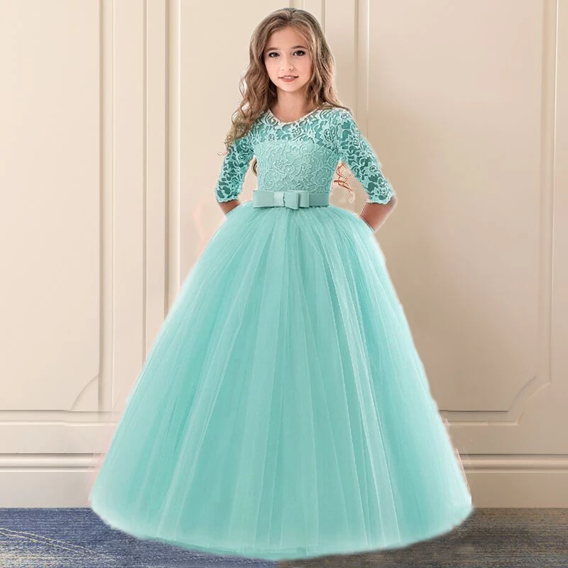 Кружевное платье с цветочным узором для девочек; длинное платье принцессы с вышитыми цветами для торжественных случаев; Детские платья для девочек; Свадебная вечерняя одежда