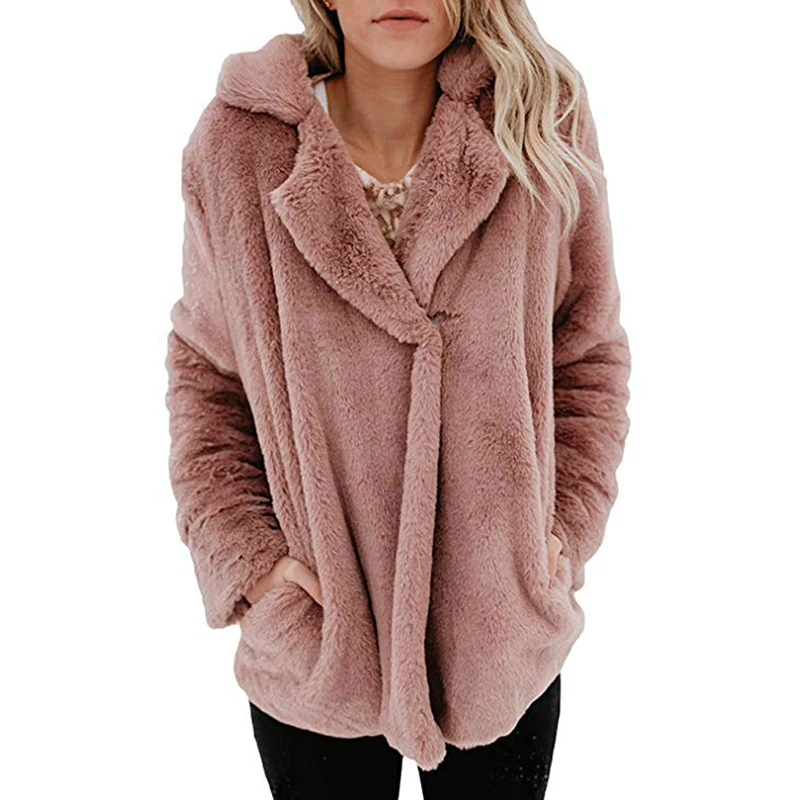 Женское осенне-зимнее плотное теплое бархатное пальто из искусственного меха, куртка с длинным рукавом, женское плюшевое пальто, повседневная верхняя одежда