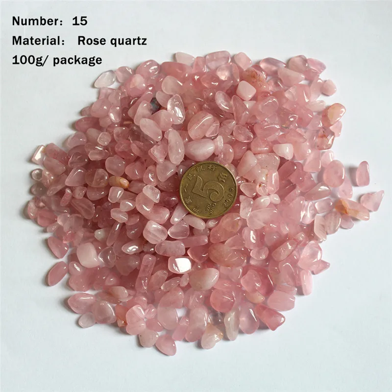 100 г/фото все виды натуральный кристалл камень кварц полудрагоценный щебень барабанные камни, минералы для аквариума - Цвет: 15-Rose quartz